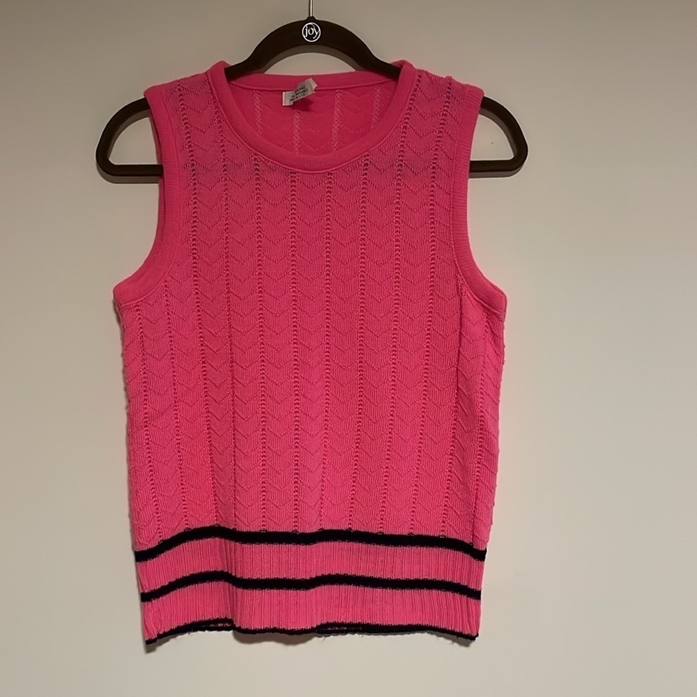 VTG Knit Sweater Vest Medium Hot Pink Black Sleeveless Crewneck Wintuk
